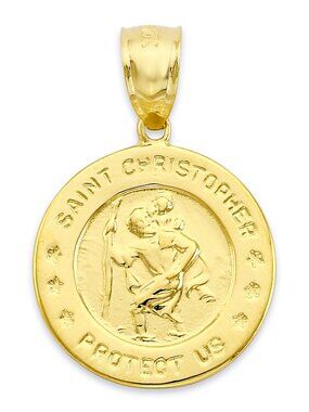 Solid 14k Gold Saint Christopher Pendant - Patron Saint for Travelers